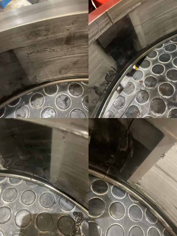 Damage and scoring on the lower guide bearing contact surface