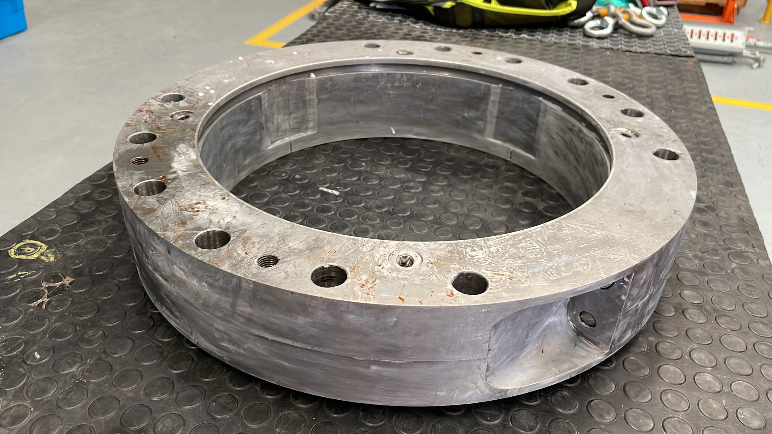 Lower guide bearing assembled — hydropower turbine inspection