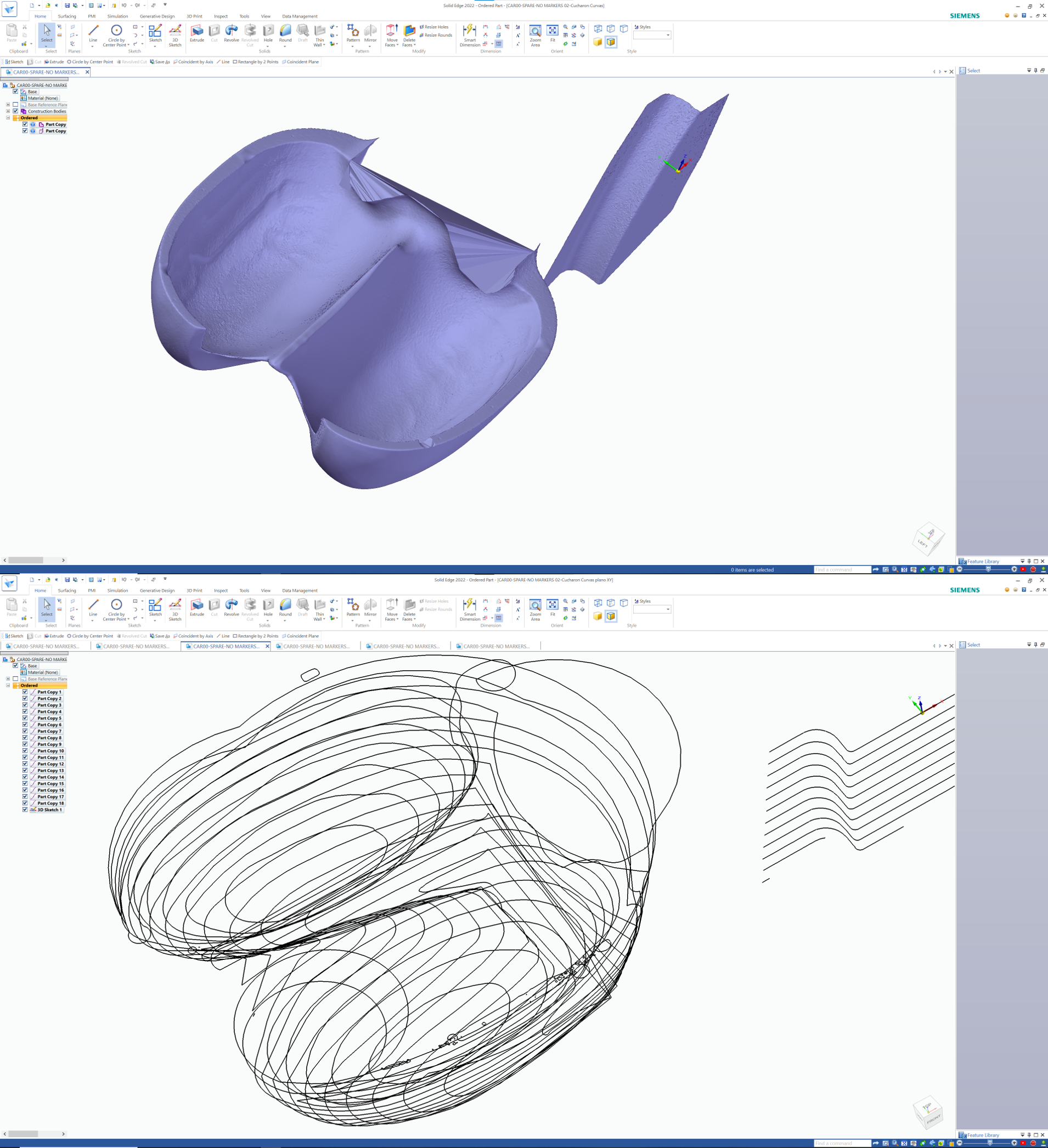 Pelton turbine CAD lines and geometry from 3D reverse engineering